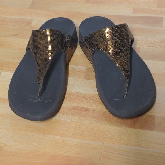 FitFlop Bronze Copper Electra Sandals Thong Flip Flop Sequins - Size 8 - Picture 13 of 13